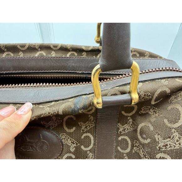 CELINE Vintage Macadam Sulky Boston Bag Brown Canvas Leather Purse | COA - Picture 15 of 16